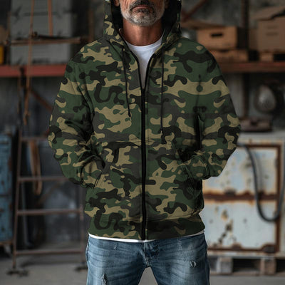 Sudadera Cardigan Camuflado con Capucha para Hombre - Image 8