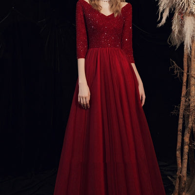 Vestido Rojo de Novia con Manga Larga y Espalda Abierta para Brindis