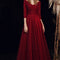 Vestido Rojo de Novia con Manga Larga y Espalda Abierta para Brindis