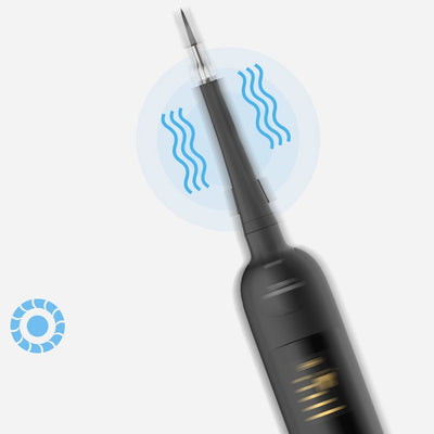 Black electric dental scaler kit with LED screen, dental pick, mirror, polishing head, and USB cable for home use. - Image 10