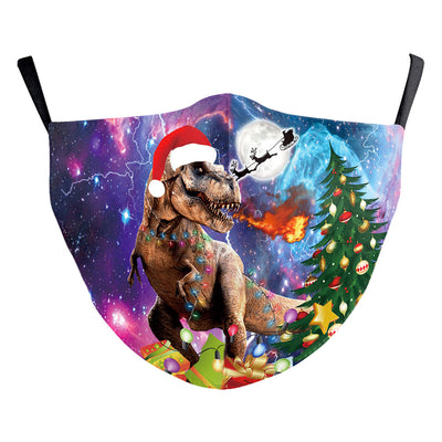 Light blue Christmas dust mask with a cartoon cool Santa Claus wearing sunglasses and gold rings, pointing forward. - Image 14