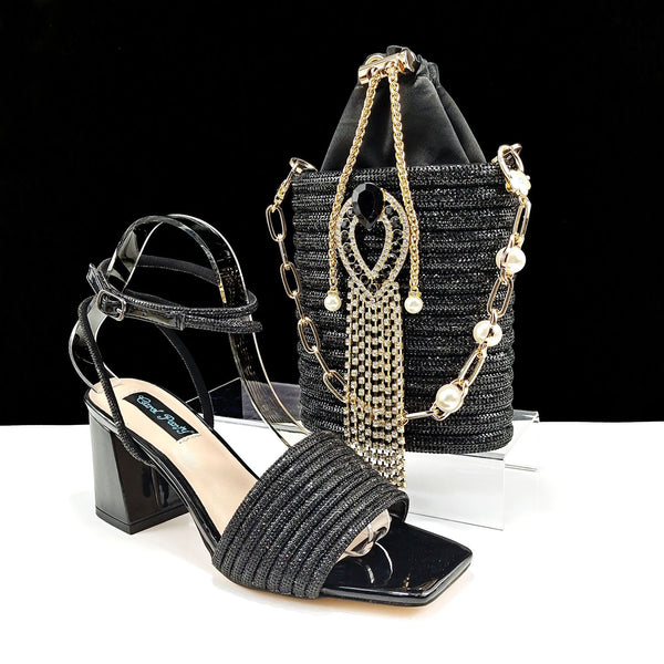Tacones Cuadrados Gruesos 8cm con Bolso Coordinado - Conjunto Completo