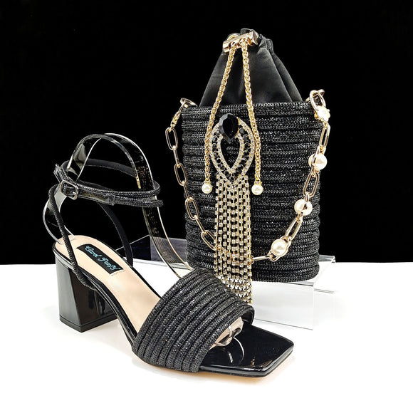 Tacones Cuadrados Gruesos 8cm con Bolso Coordinado - Conjunto Completo