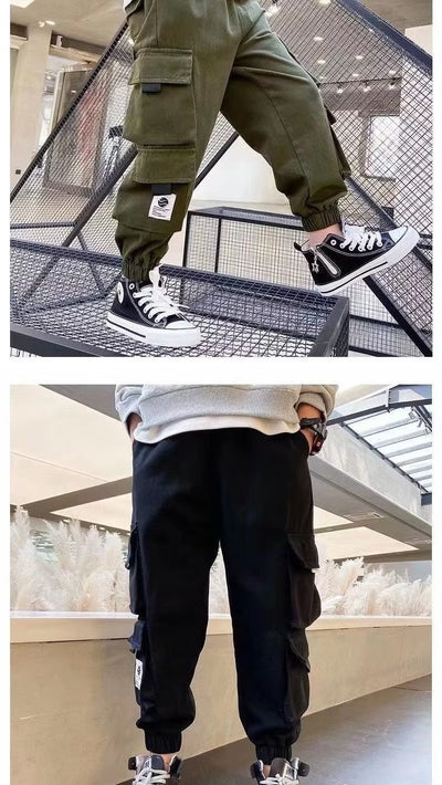 Pantalones Casuales de Trabajo Fleece con Bolsillos Múltiples para Niños y Adolescentes - Image 8