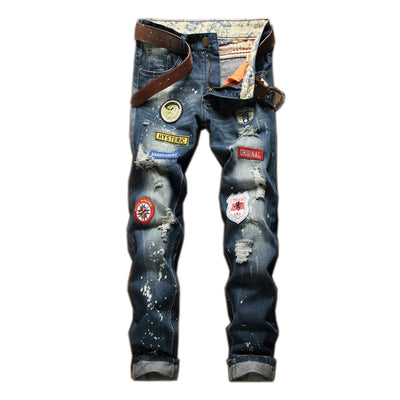 Jeans Slim Rectos Tinta Salpicada Estilo Vintage - Image 12