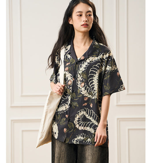 Camisa Cubana de Manga Corta con Patrón de Hueso de Serpiente - Diseño Original - Image 20