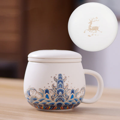 Taza de Té Cerámica Ciudad Prohibida con Tapa - Separador de Infusiones - Image 43