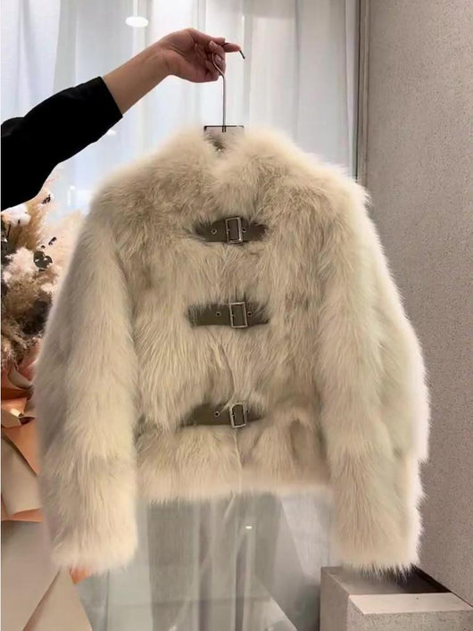 Abrigo de Piel Corto para Mujer con Cuello de Pie - Moda Contemporánea - Image 4