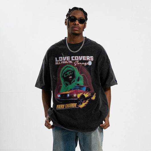 Camiseta Retro Suelta con Estampado Urbano para Hombre - Image 12