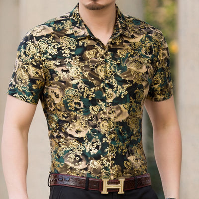 Camisa Estampada de Manga Corta para Hombre Adulto - Tela Fresca Elástica - Image 9