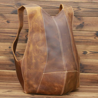 Mochila de Cuero Crazy Horse Retro para Hombre - Estilo Universitario Marrón Oscuro - Image 13