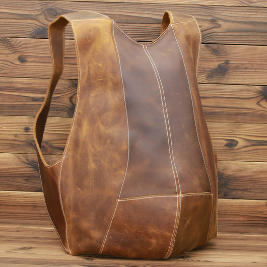 Mochila de Cuero Crazy Horse Retro para Hombre - Estilo Universitario Marrón Oscuro - Image 13