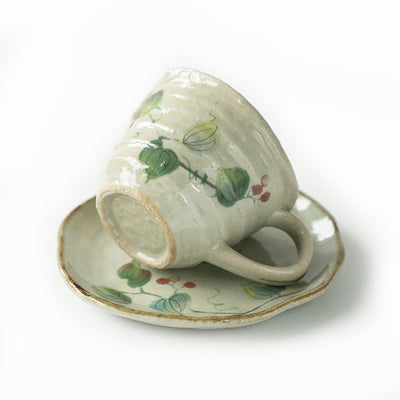Juego de Taza y Platillo de Cerámica Artesanal con Diseño Floral - Image 7