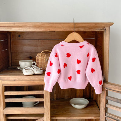 Cardigan de Punto Rosa con Corazón para Bebé Niña - Suéter Infantil Cuello V - Image 9