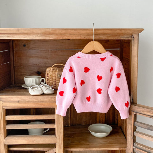 Cardigan de Punto Rosa con Corazón para Bebé Niña - Suéter Infantil Cuello V - Image 9