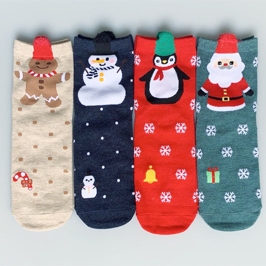 Calcetines Navideños de Algodón Rojo Multicolor para Otoño e Invierno
