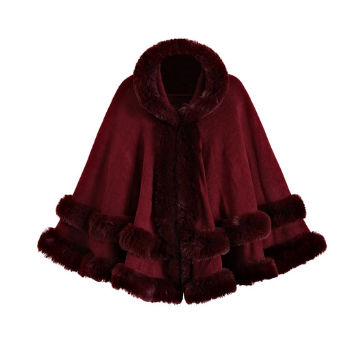 Poncho Abrigo Tejido Oversized con Capucha y Cuello de Pelaje Artificial - Image 5