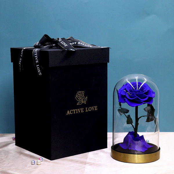 Caja de Regalo Flor Eterna con Base Metálica y Cubierta de Vidrio