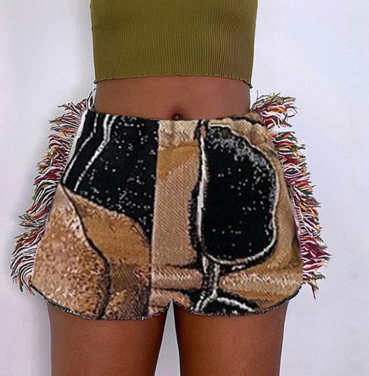 Shorts Casual Étnico Tweed con Bolsa de Borlas Estampada - Image 8