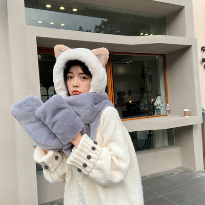 Conjunto Invernal 3 en 1: Gorro, Bufanda y Guantes con Orejas de Conejo Peludo - Image 4