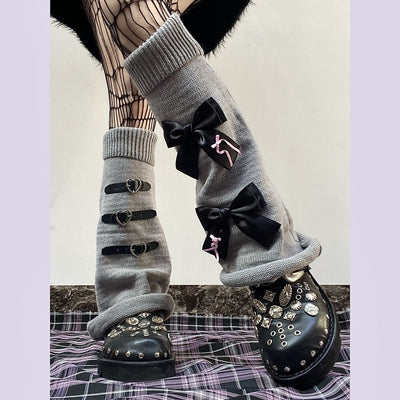 Calcetines Tejidos a Mano Estilo Punk con Moño - Caña Media - Image 4