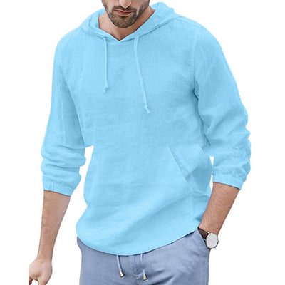 Camisa Hoodie Hombre Algodón y Lino Manga Larga Transpirable - Image 11