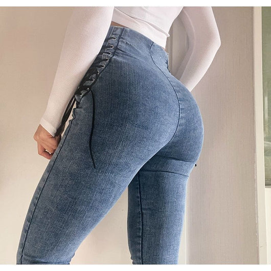 Jeans Mujer con Cintura Controlada y Cordones Cruzados - Image 9