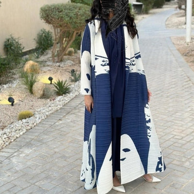 Cardigan Djellaba Étnico con Pliegues y Estampado - Capa Clásica de Moda - Image 24