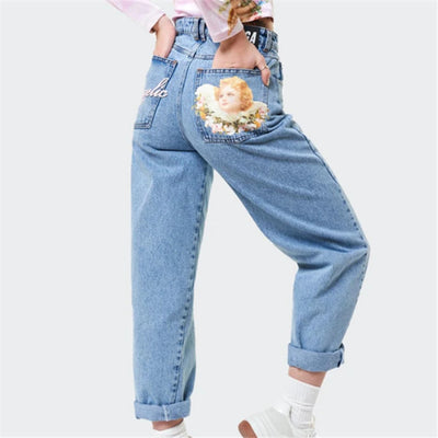 Pantalón Harem Denim Talle Alto con Estampa Ángel - Corte Suelto y Versátil - Image 18