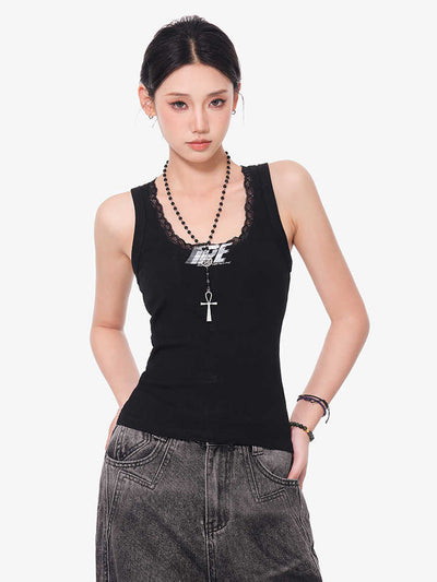 Camisola Negra de Encaje con Cuello U - Top Slim Ajustado para Mujer - Image 3