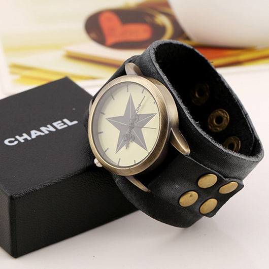 Reloj Pulsera de Cuero Ancho Vintage