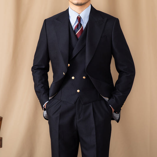 Traje Tres Piezas Slim Fit Azul Marino con Solapa de Caballero - Image 2
