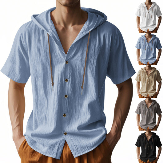 Camisa Suelta con Capucha y Manga Corta para Hombre - Image 17