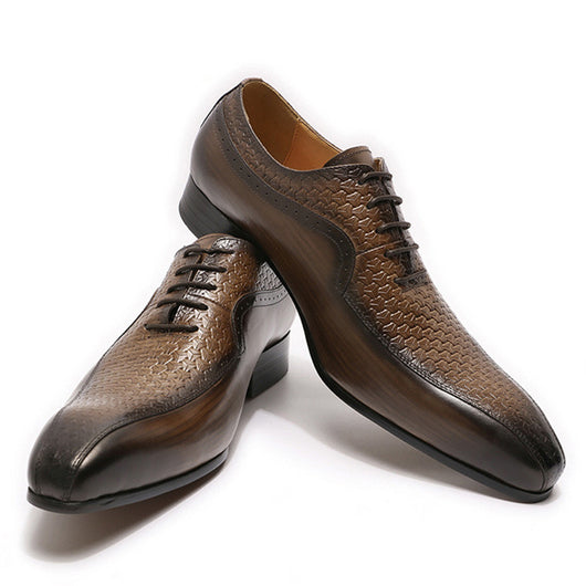 Zapatos de Cuero Grabados Estilo Ejecutivo con Punta Afilada y Cordones - Image 5