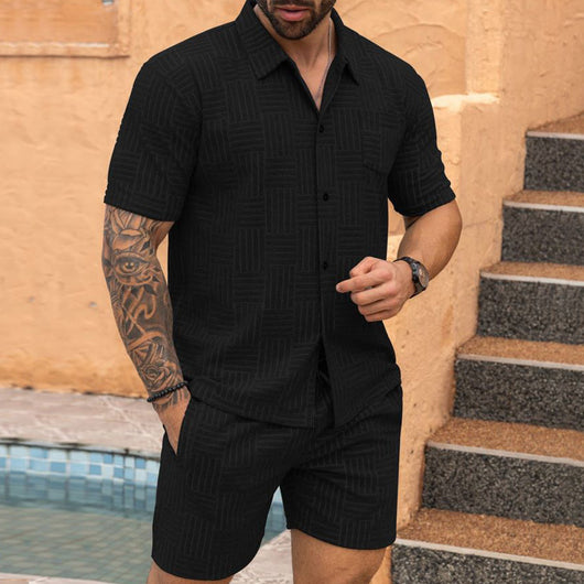 Camisa Casual Jacquard con Solapa y Botones - Conjunto Elegante para Hombre - Image 23
