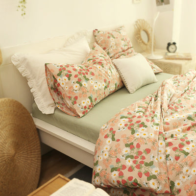 Juego de Cama 7 Piezas: Sábanas de Algodón y Edredón Floral