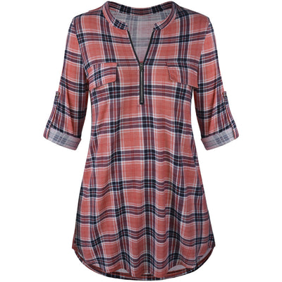 Blusa de Cuadros con Cremallera Rizada de Manga Larga - Image 13