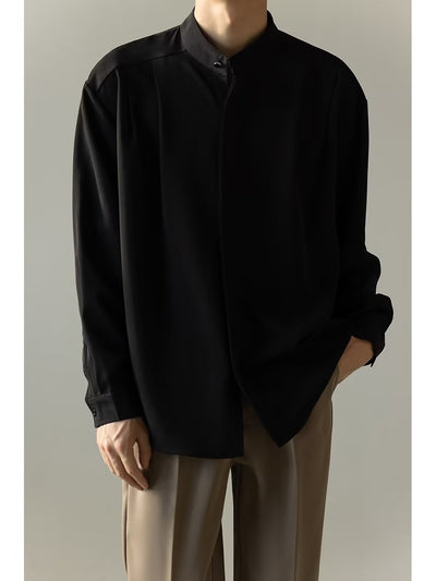 Camisa Casual Holgada de Manga Larga con Cuello Alzado para Hombre - Image 19