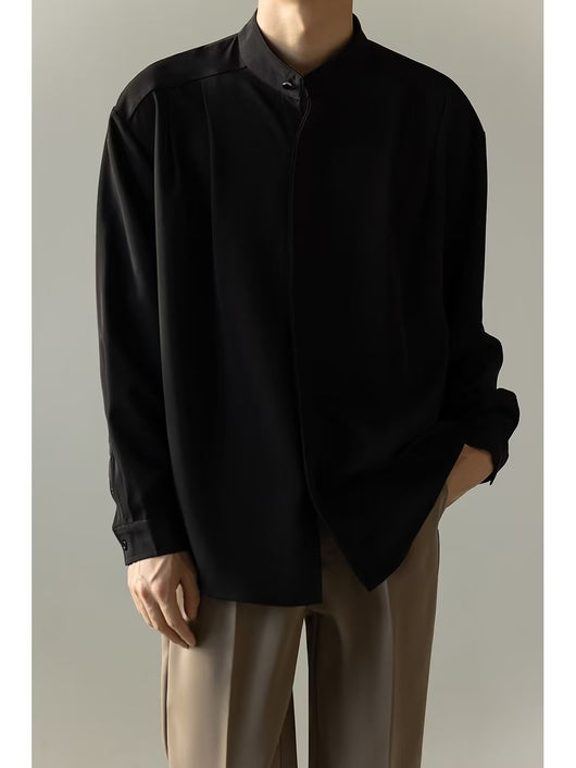 Camisa Casual Holgada de Manga Larga con Cuello Alzado para Hombre - Image 19