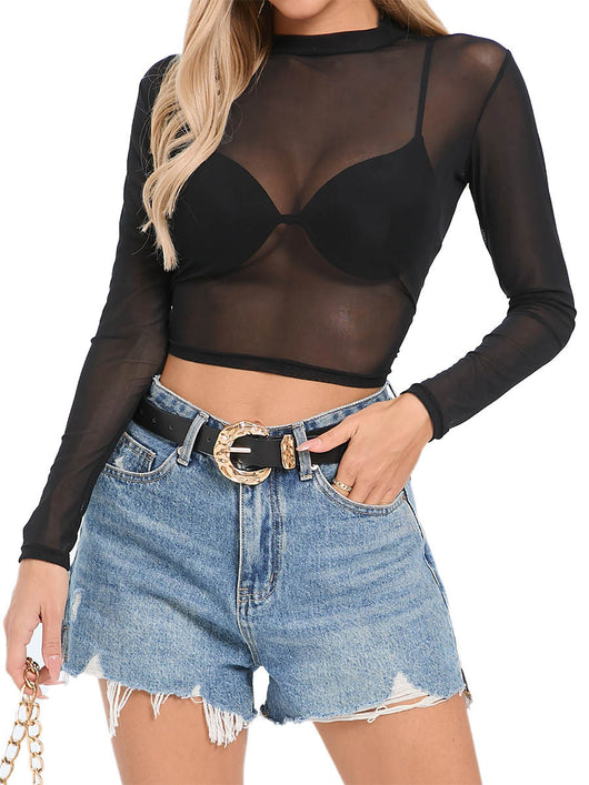 Blusa Mesh Ajustada Transparente de Manga Larga para Mujer - Image 7