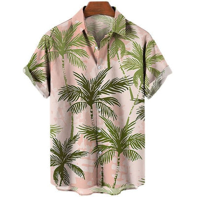 Camisa Casual Slim Estampado 3D Playa Manga Corta para Hombre - Image 31