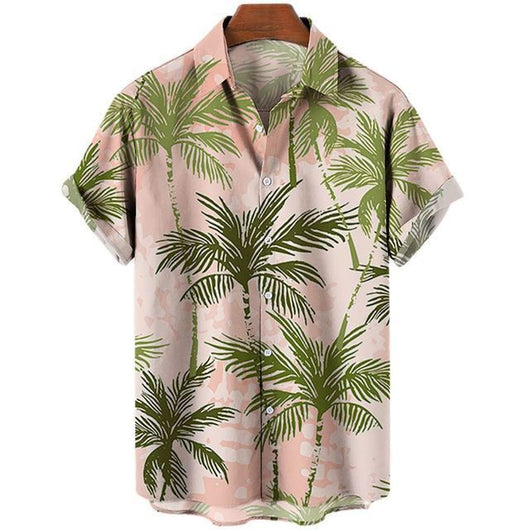 Camisa Casual Slim Estampado 3D Playa Manga Corta para Hombre - Image 31
