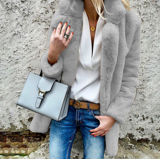 Abrigo Esponjoso de Solapa para Mujer - Manga Larga Otoño Invierno - Image 8