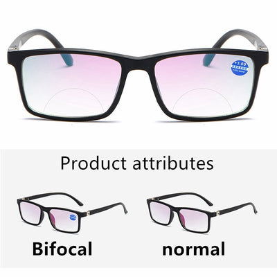 Black rectangular anti-blue light reading glasses with a subtle purple tint on the lenses, shown on a white background. - Image 3