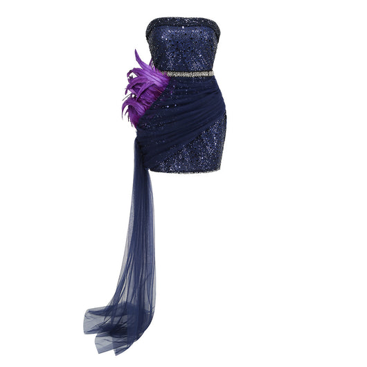 Vestido Tubo Púrpura con Lentejuelas y Costura Irregular Ajustado - Image 38