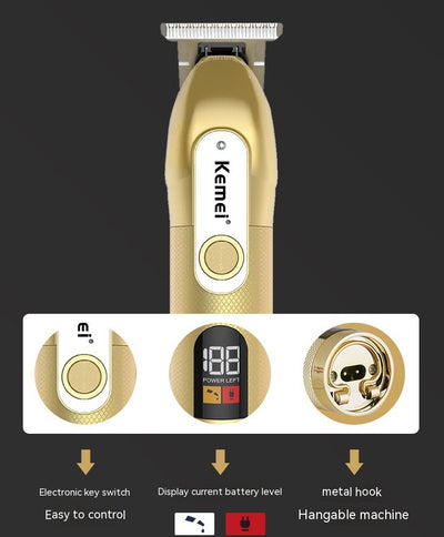 Dark gray Kemei electric hair clipper with a digital display showing "188 POWER LEFT" and a textured grip. - Image 15