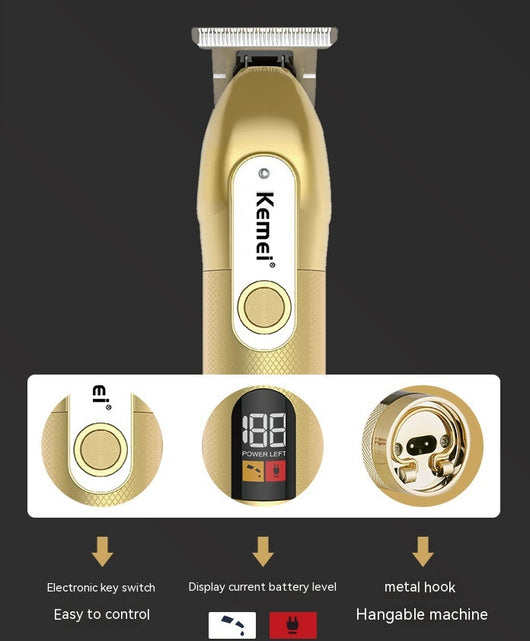 Dark gray Kemei electric hair clipper with a digital display showing "188 POWER LEFT" and a textured grip. - Image 15