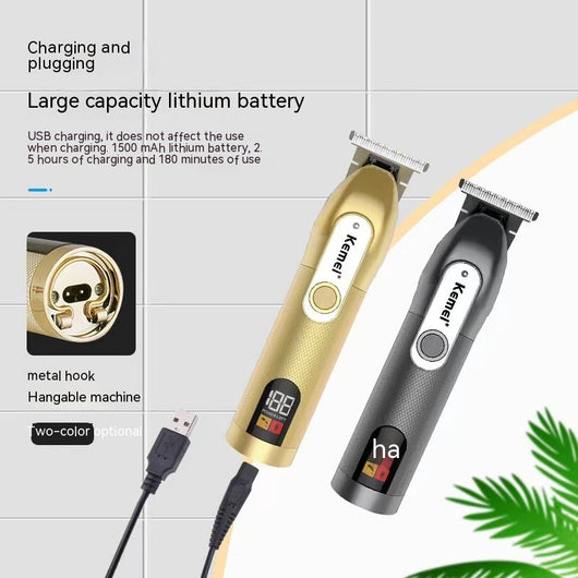 Dark gray Kemei electric hair clipper with a digital display showing "188 POWER LEFT" and a textured grip. - Image 19