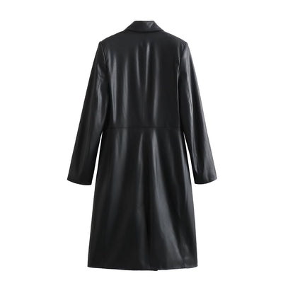 Abrigo de Cuero Sintético Suelto para Mujer - Estilo Casual Otoño Invierno - Image 19