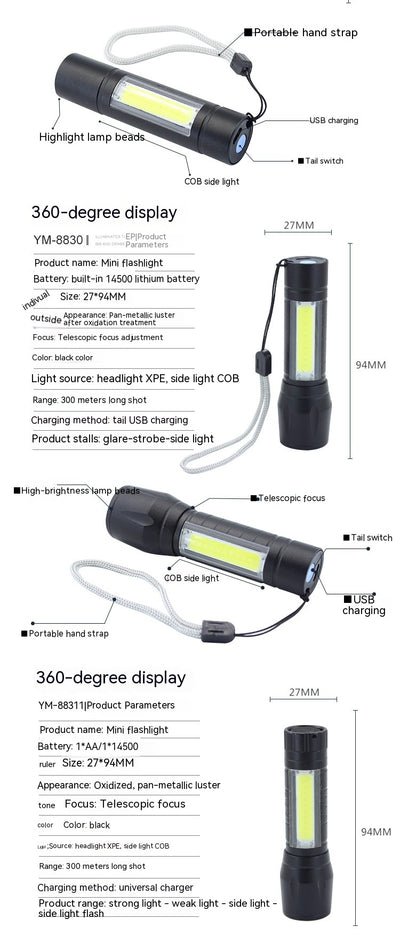 Linterna LED Recargable USB con Zoom y Función COB para Camping - Image 21